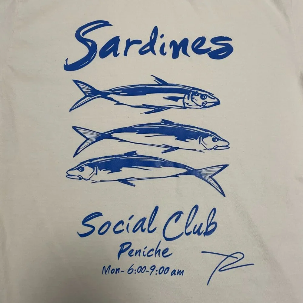 Sardines Social Club Peniche Men's Large Cream Short Sleeve T-Shirt - Picture 2 of 4